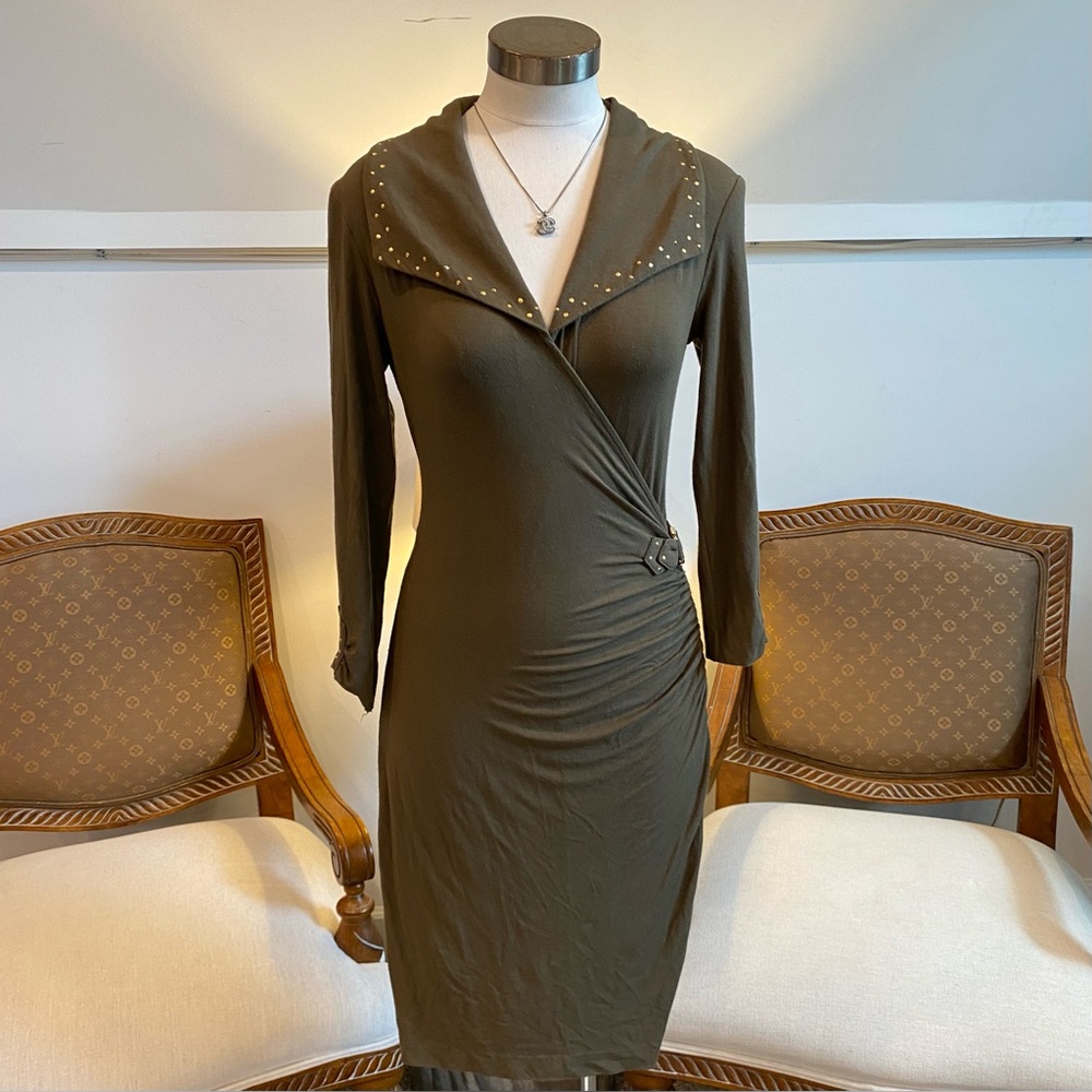 Cache Olive Long Sleeve Dress